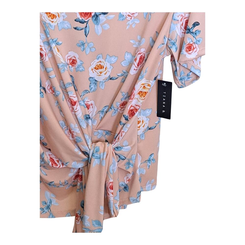Tiana B. Floral Front-Tie Short Sleeve Top Size 2X Peach Pink Casual Blouse NWT - Picture 5 of 12